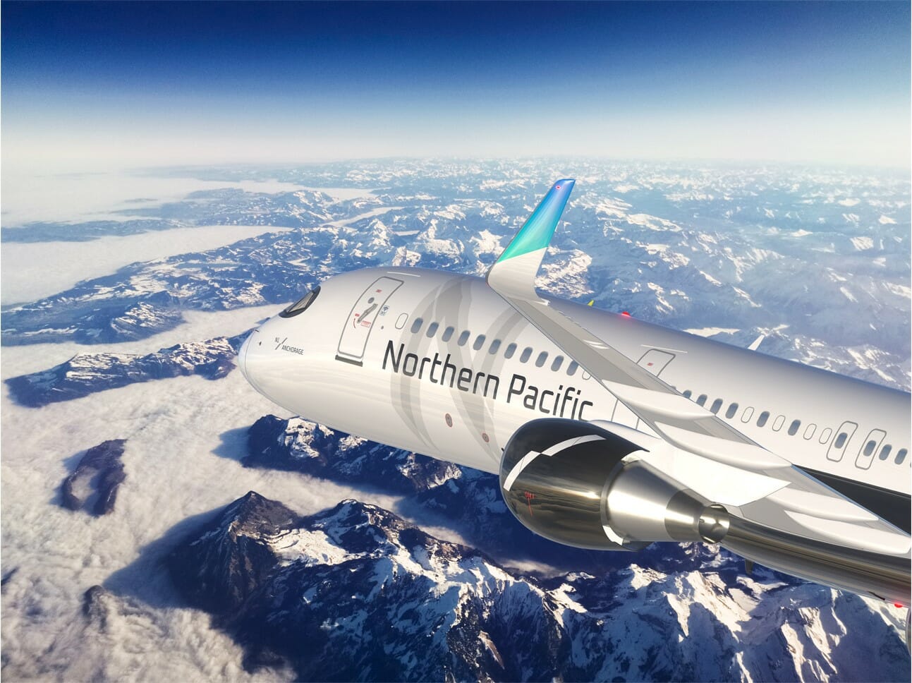 an airplane flying over the mountains