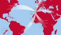 a map of the world with white text