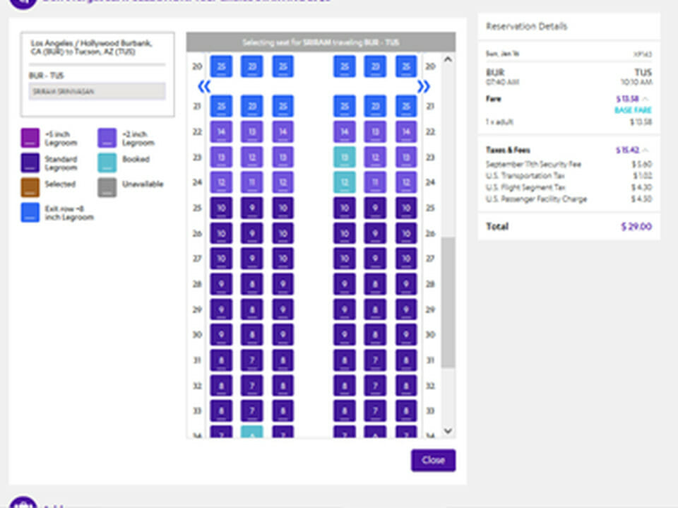 Avelo Airlines Seat Fees - Back of Plane