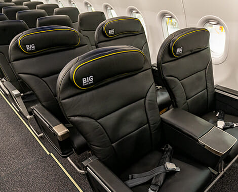 a row of seats on an airplane