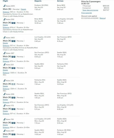 a screenshot of a flight schedule