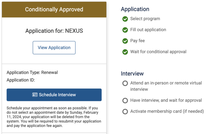 NEXUS Renewal Status