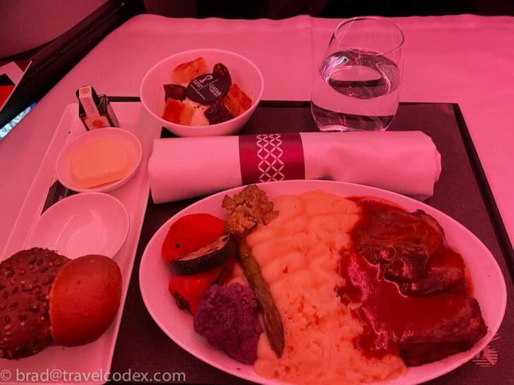 a plate of food on a tray
