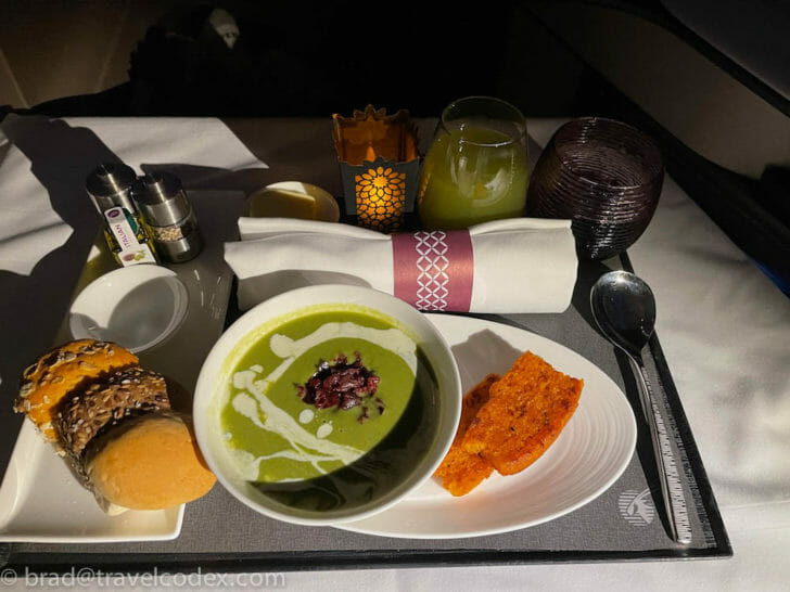a plate of food on a tray