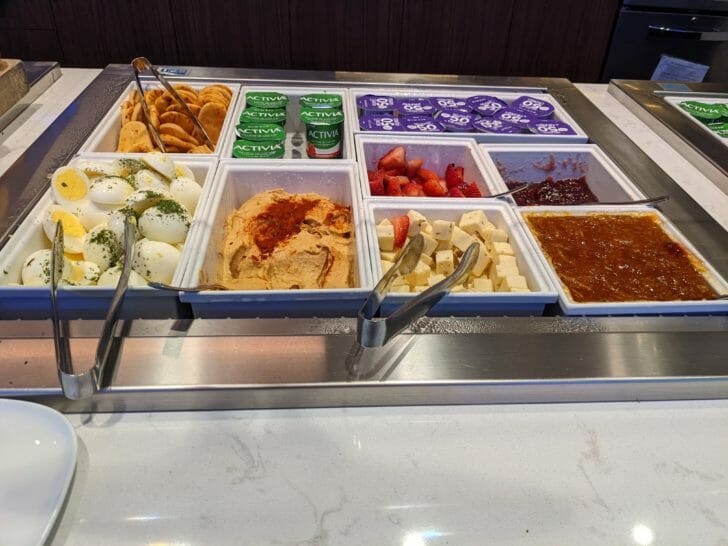a tray of food in a buffet