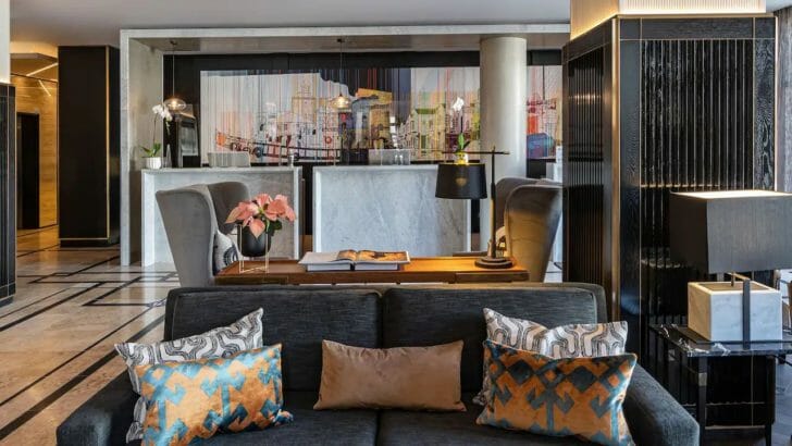 a room with a couch and a table