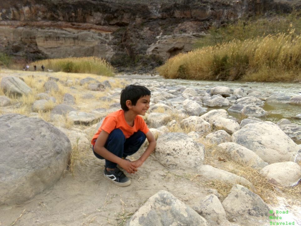 Making funny faces at the river