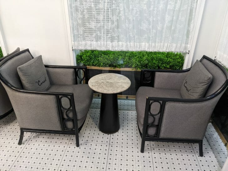 a table and chairs in a room