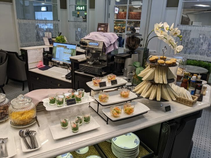 a counter with food on it