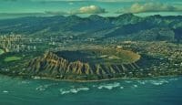 an aerial view of a crater in the middle of Diamond Head