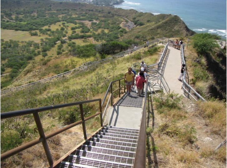 a group of people walking up a stairway