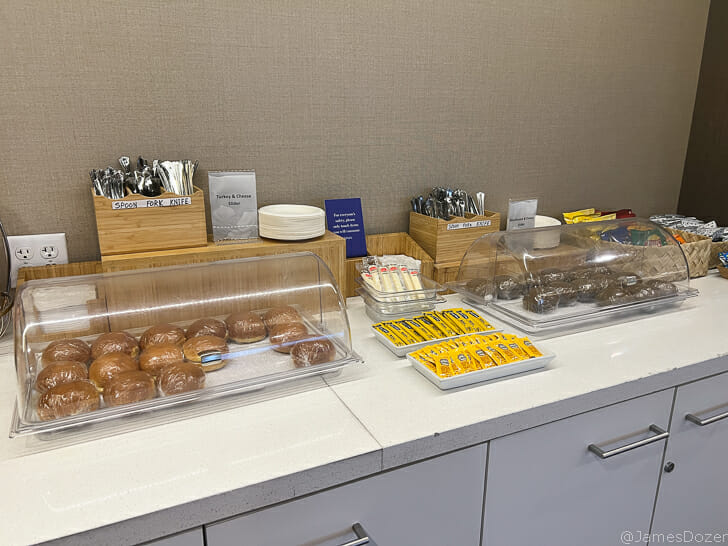 a counter with food in it
