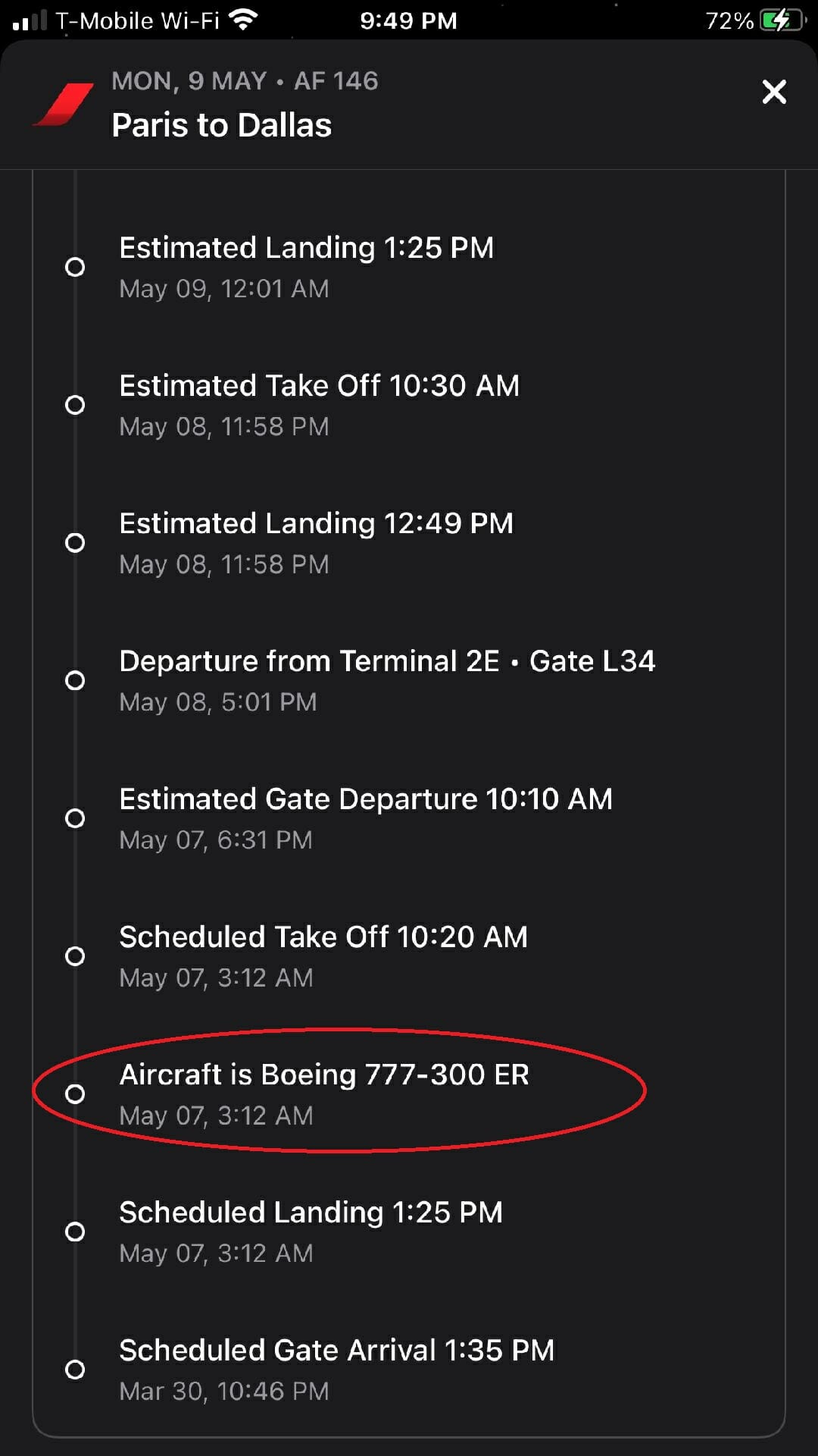 Air France Business Class Equipment Swap