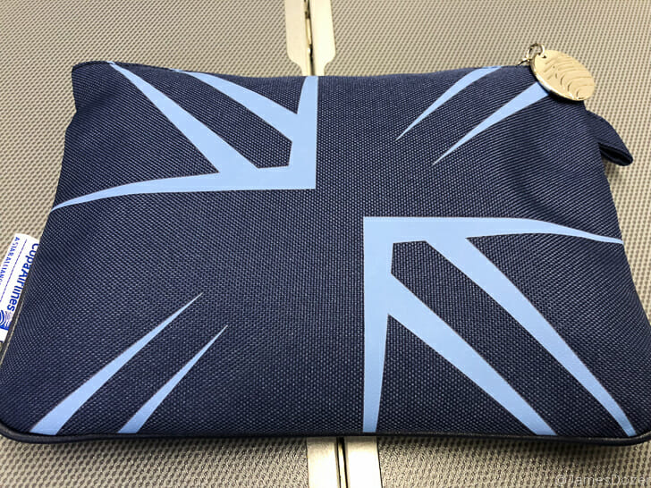 a blue and white fabric with a flag on it