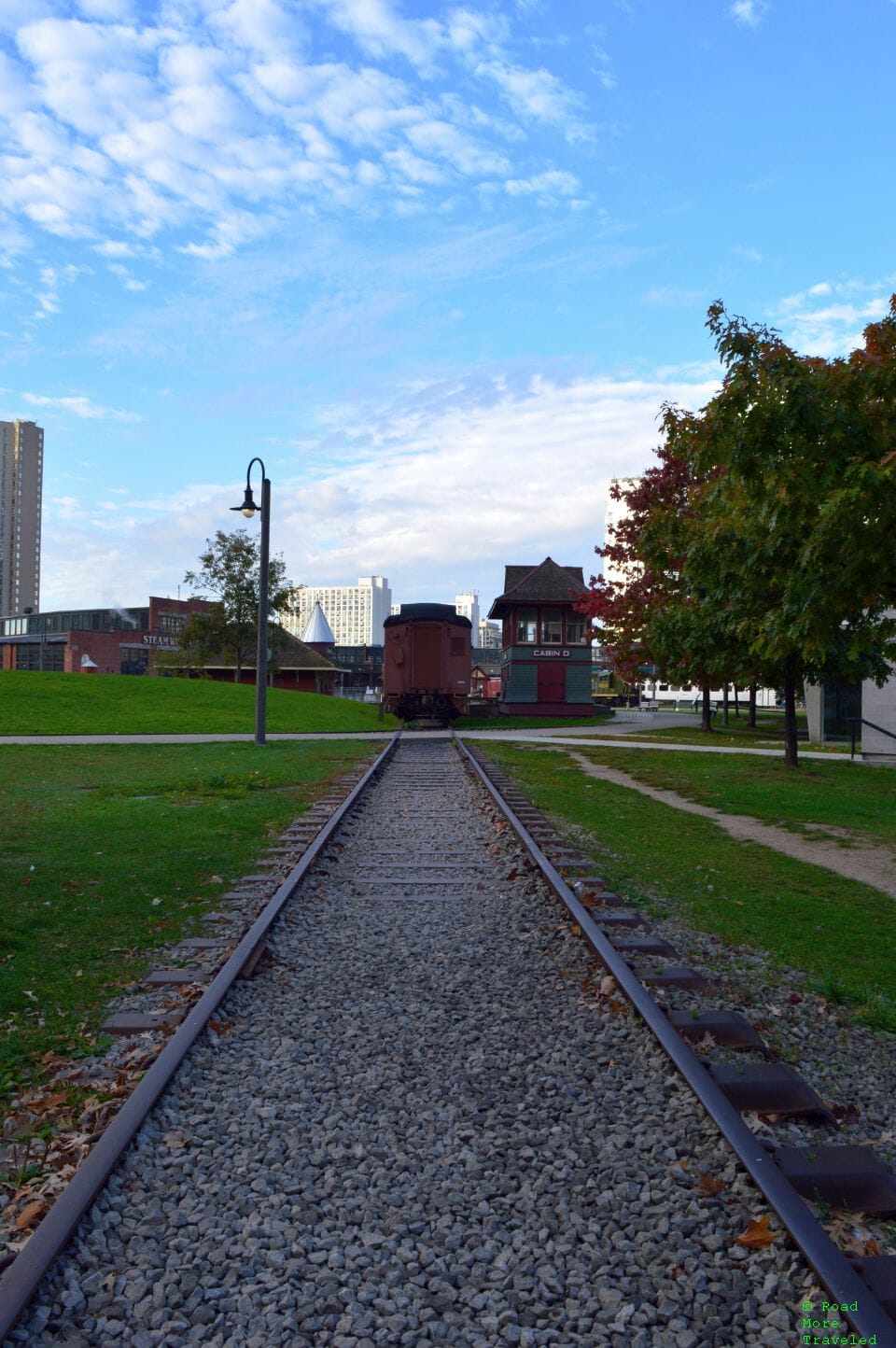 Vintage train cars at Roundouse Park, Toronto