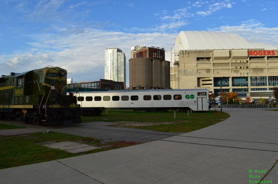 Vintage locomotive and rail car, Roundhouse Park, Toronto