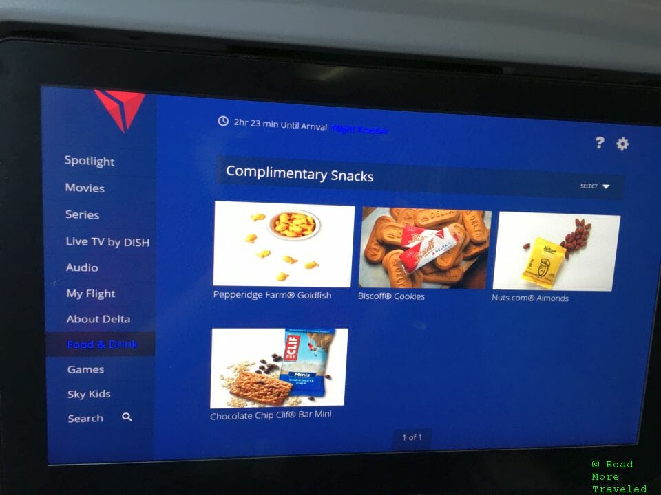 Delta A220-300 First Class - snacks menu