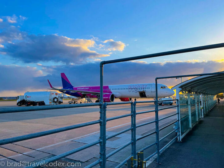 a plane parked on a runway