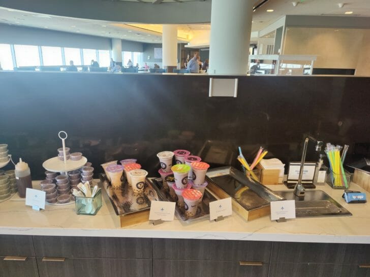 a counter with food on it