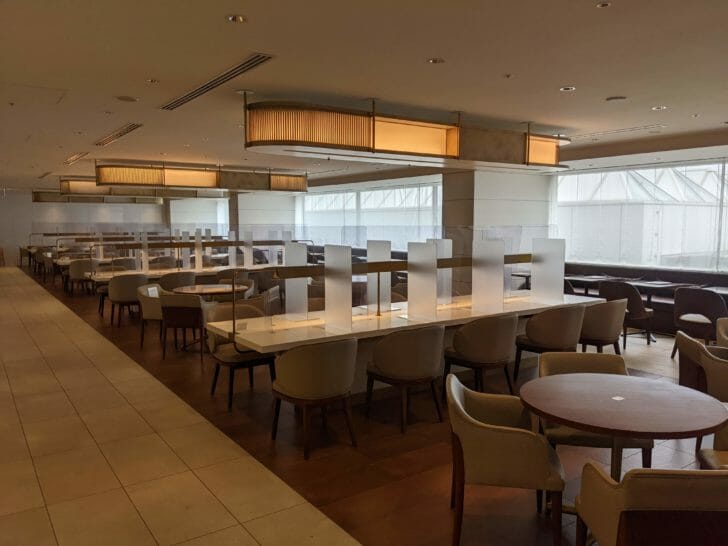 a room with tables and chairs