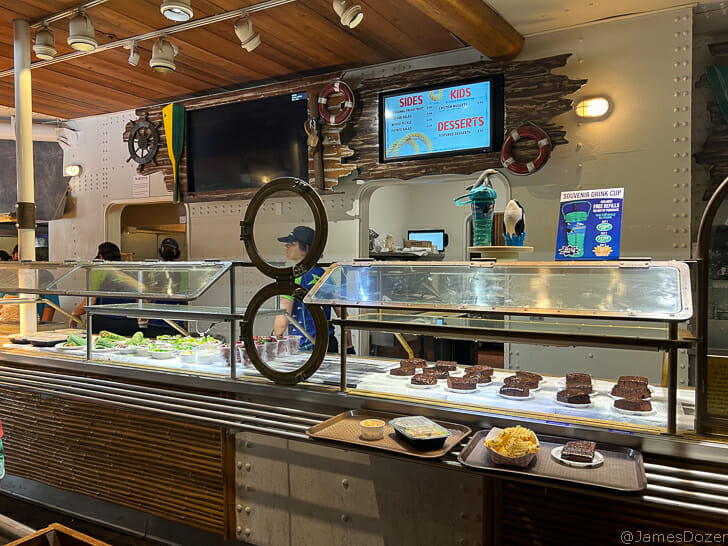 a counter with food on it