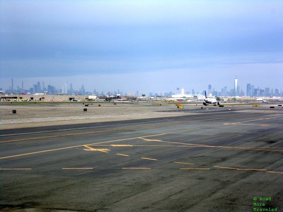 Planes and NYC skyline from EWR Terminal C