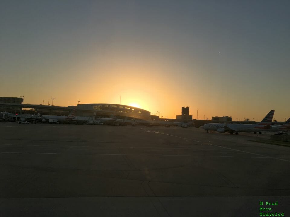 Sun setting behind DFW Terminal C