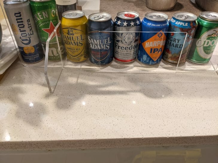 a row of cans on a counter