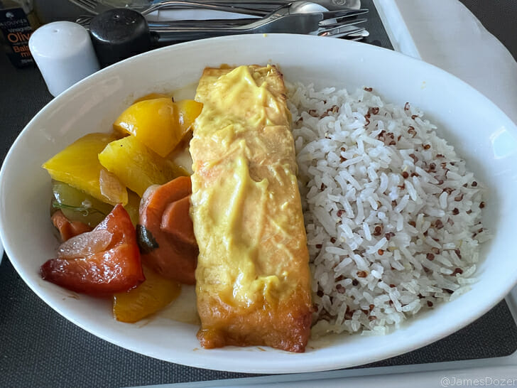 a plate of food on a tray