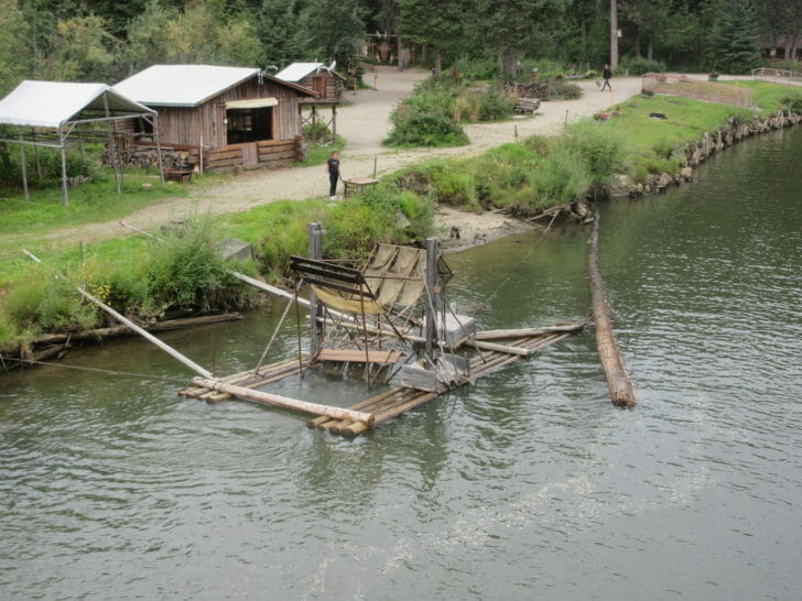 a wooden raft in the water