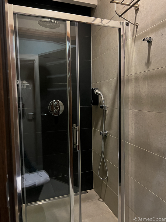 a shower with a glass door