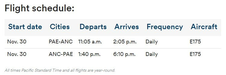 a screenshot of a flight schedule