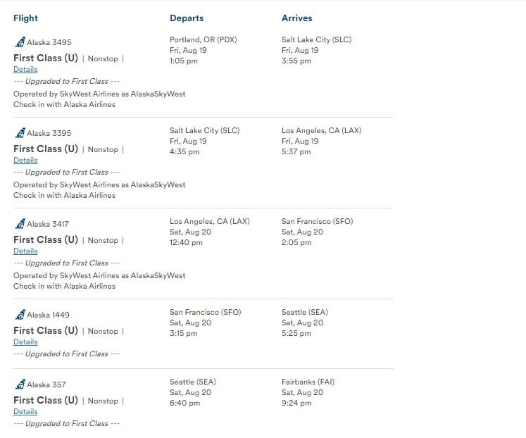 a screenshot of a flight schedule