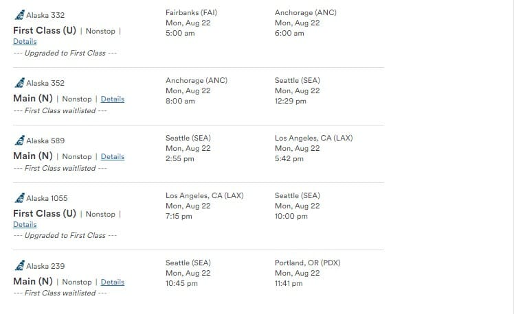 a screenshot of a flight schedule