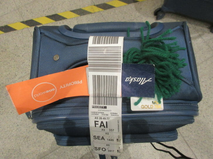 a luggage with a tag on it