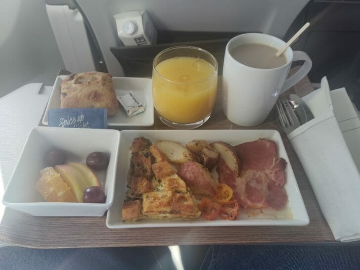 a tray of food and drinks on a table