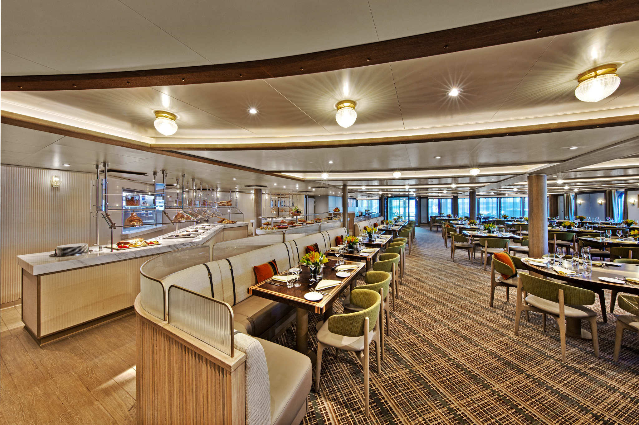 a restaurant with tables and chairs