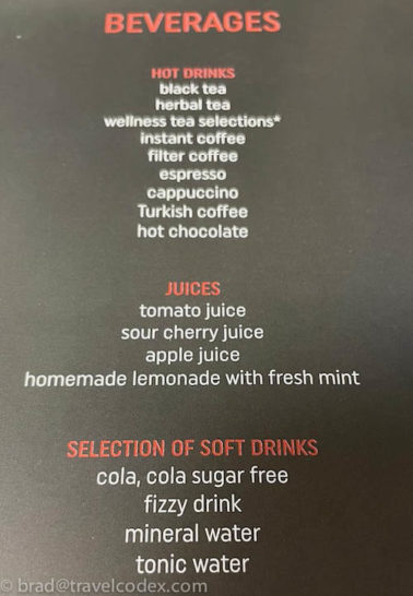 a menu with white text