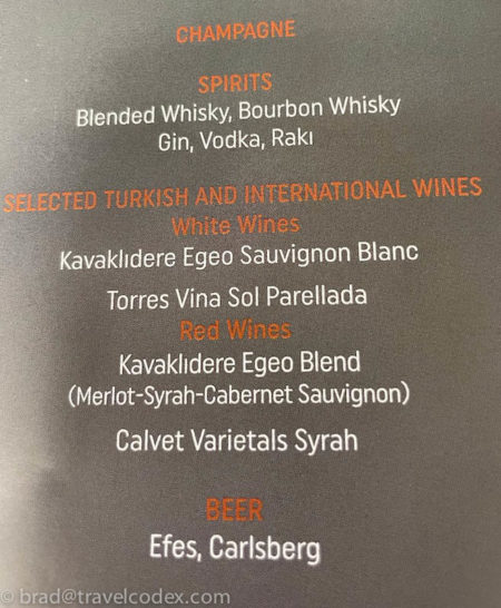 a menu with white and orange text