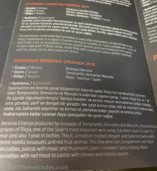 a menu with text on it