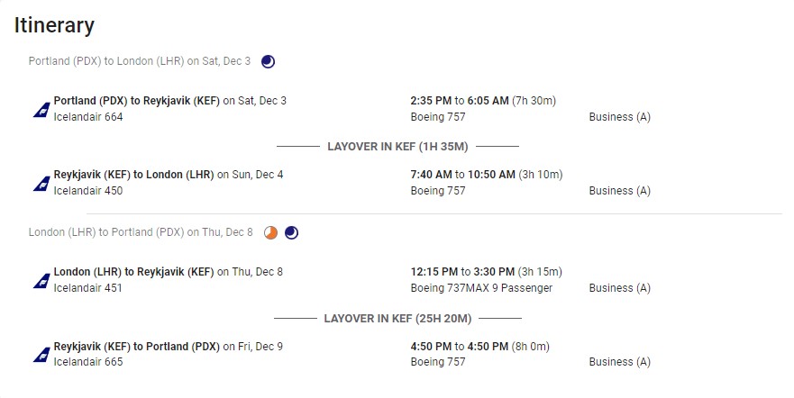 a screenshot of a flight schedule