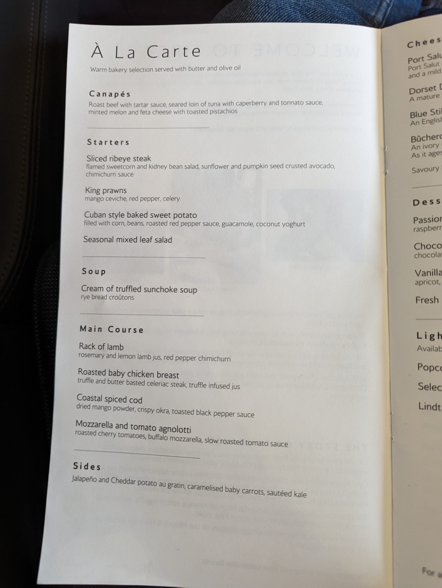 a menu in a book