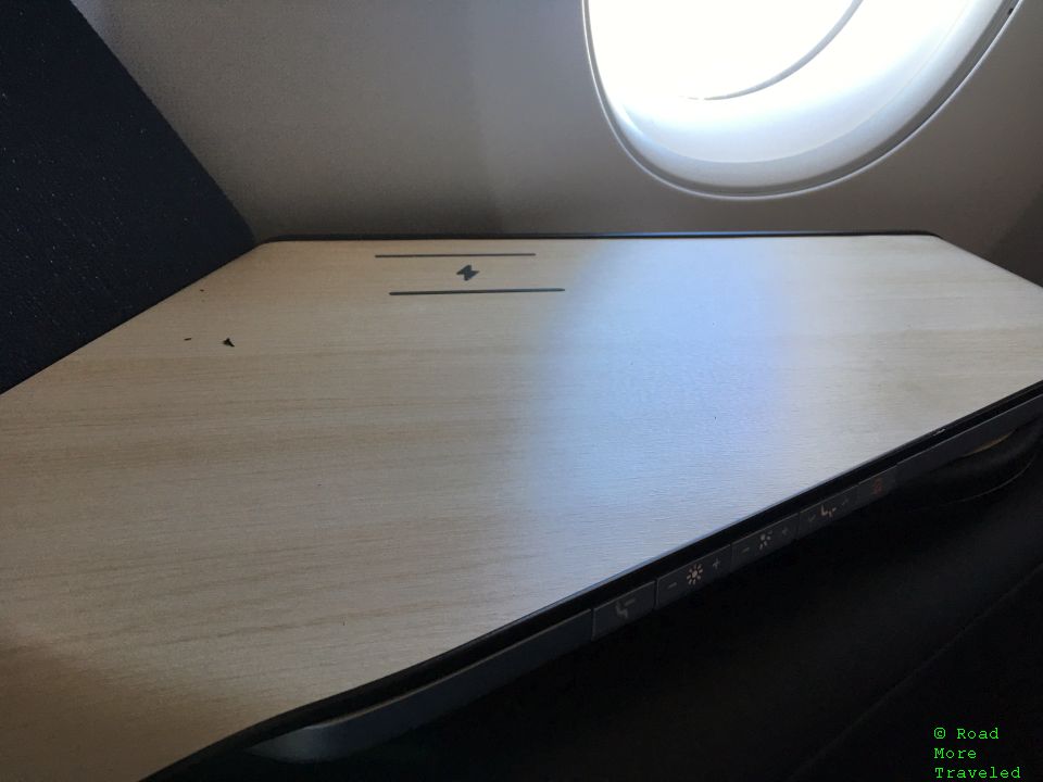 Finnair A350-900 Business Class table with charging pad