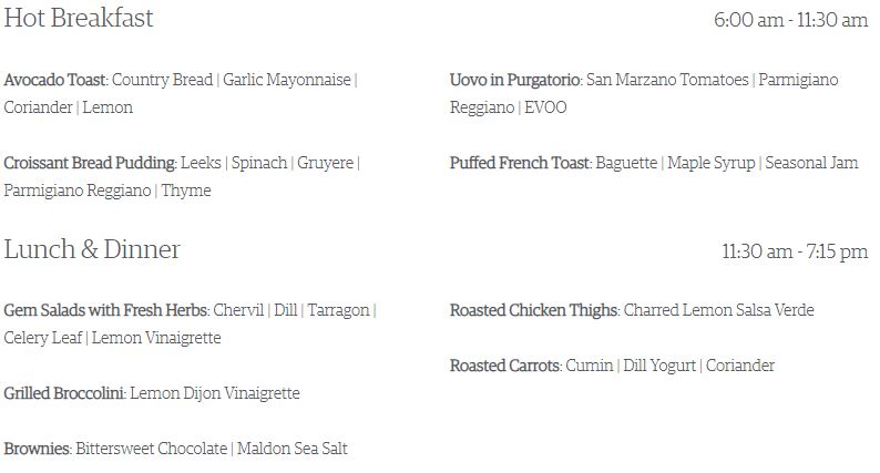 a list of food items