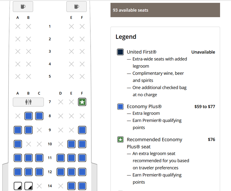 United Economy Plus pricing DFW-ORD