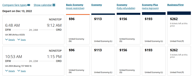 United Pricing DFW-ORD