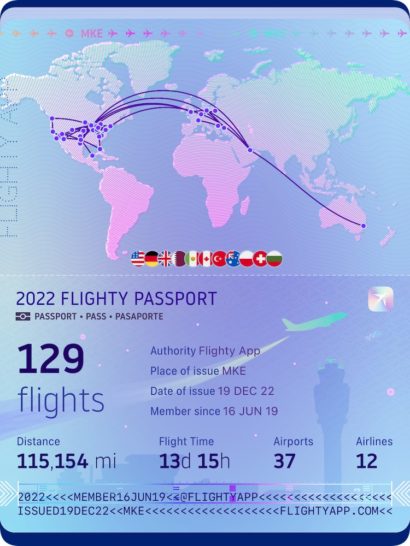 a passport with a map and a flight information