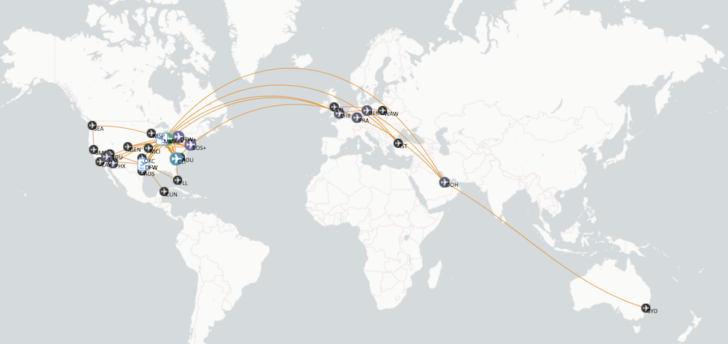 a map of the world with a network of connections