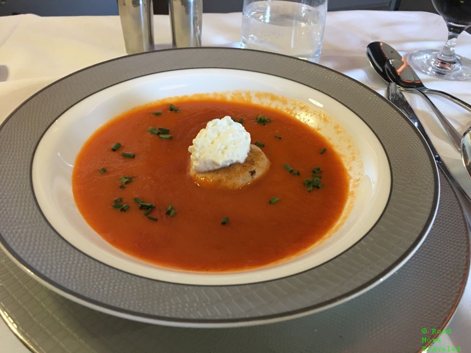 SQ A380 Suites - red pepper soup