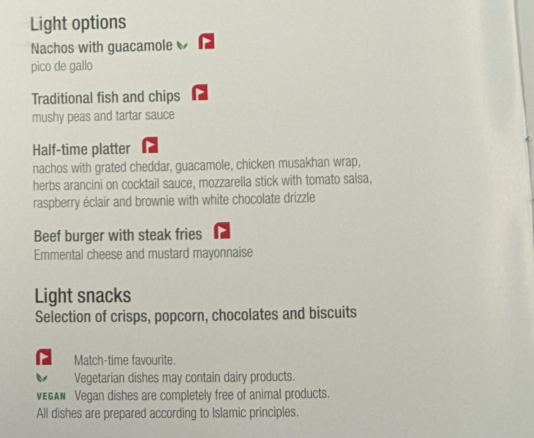World Cup Menu
